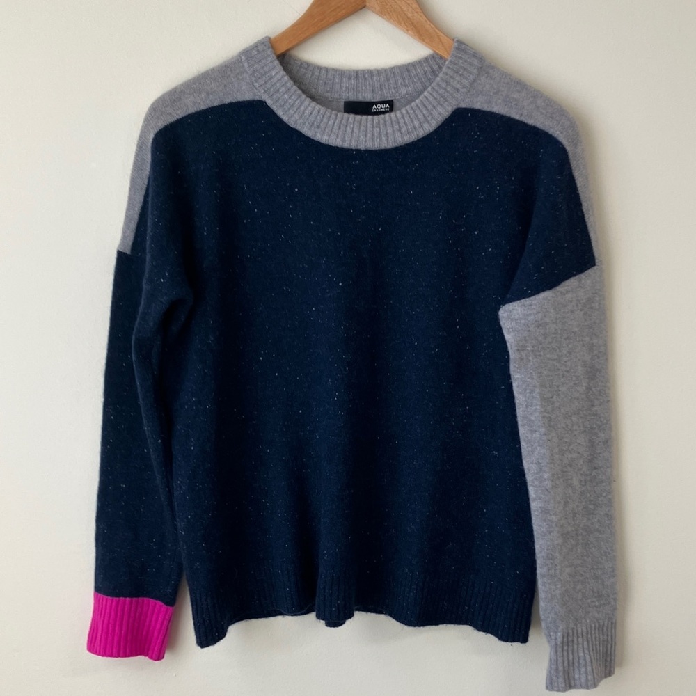 AQUA Women's Cashmere Sweater in Navy, Gray, and Pink